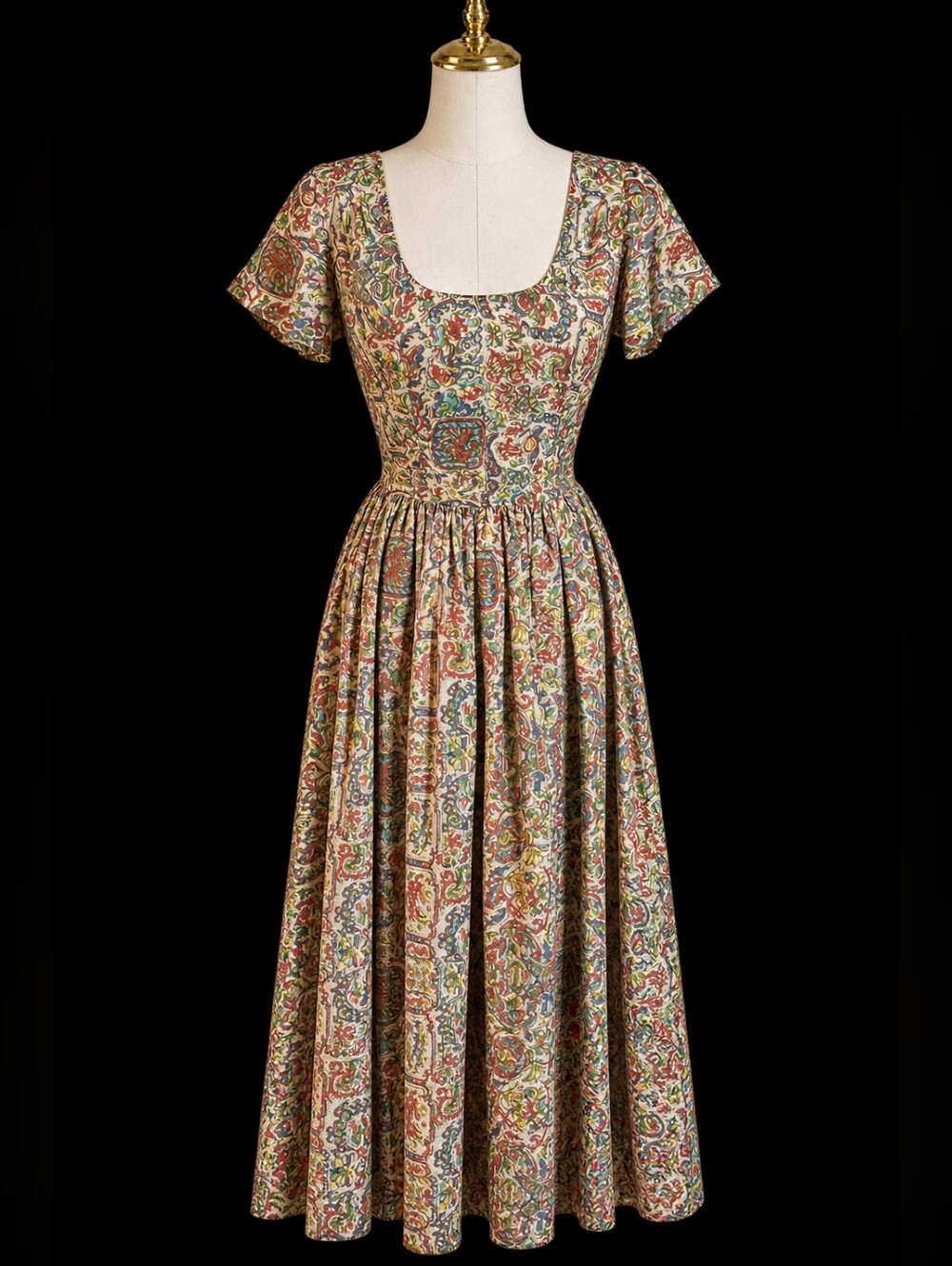 Vintage Zachary Bogert Cotton Shop Dress Carolyn Schreiber Paisley Folk 50s S